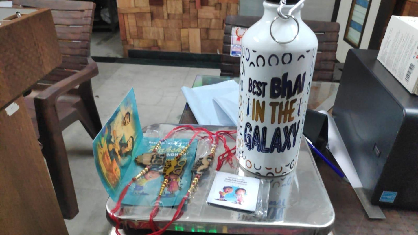 Best Bhai in the Galaxy Bottle with 3 Rakhis